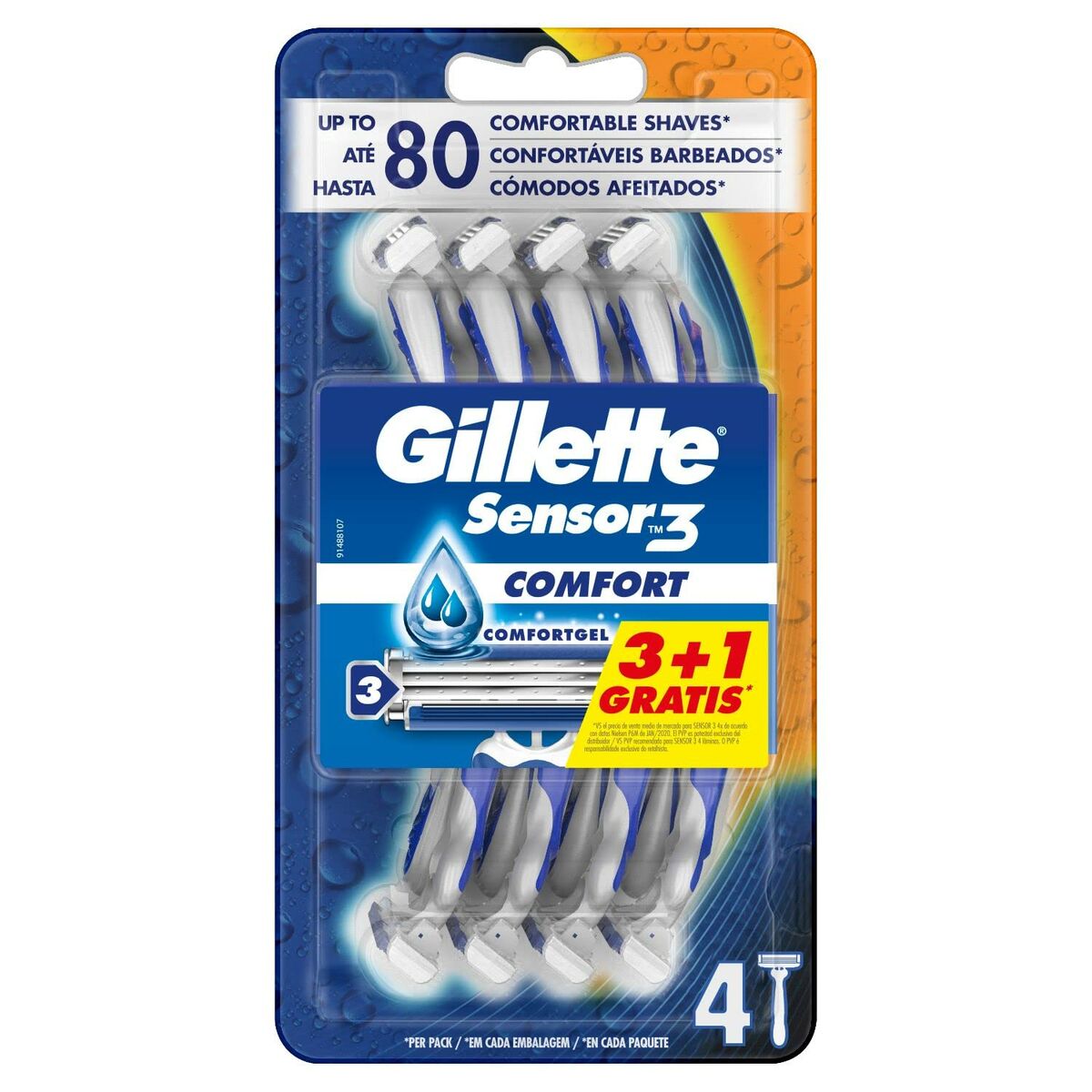 Disposable Razor Gillette Sensor 3 Comfort 4 Units - Nova Cosmetici
