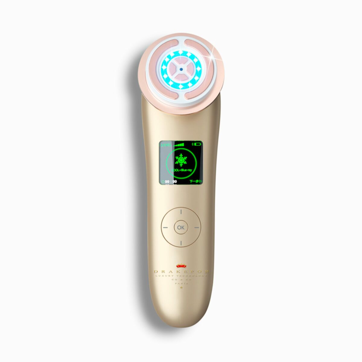Facial Massager with Radiofrequency, Phototherapy and Electrostimulation Drakefor NANOSKIN INTELIGENT White Golden - Nova Cosmetici